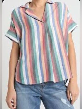 Madewell Courier Button-Back Multicolor Striped Festival  Button-Up Shirt SZ L